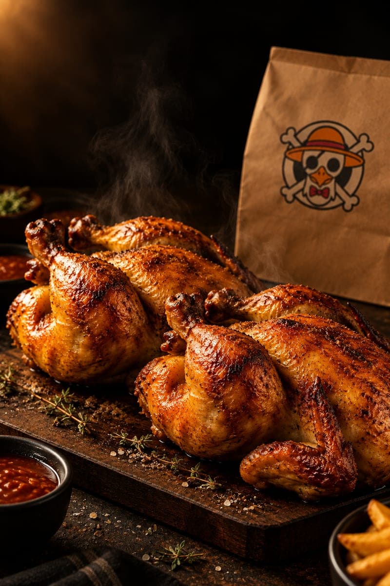 Deux poulets entiers rôtis Pouletos
